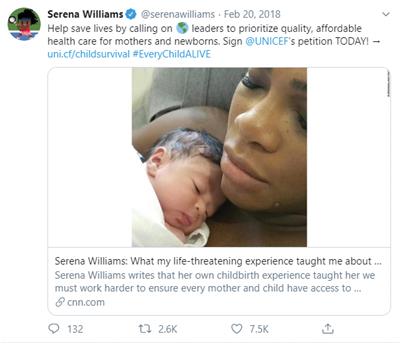 Twitter post by Serena Williams