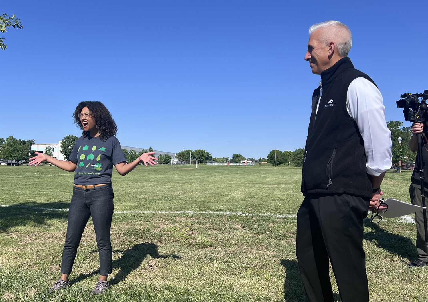 Rebecca Hankins, partnership manager with Forest ReLeaf, and Dr. Alex Garza, chief community health officer with SSM Health