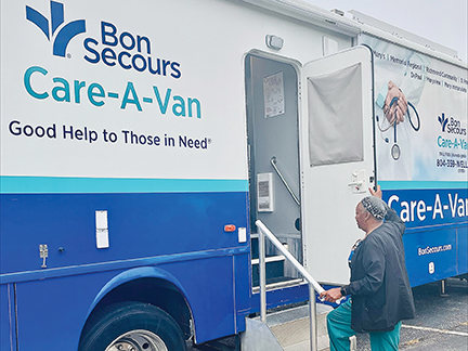 The Bon Secours Care-A-Van travels to stops around the Richmond, Virginia, area to provide primary and preventive care and vaccines to community members. Most of its patients are uninsured or underinsured.