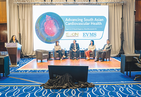 Dr. Meena Murthy, left, chief of the division of endocrinology, nutrition and metabolism at Saint Peter's University Hospital in New Brunswick, New Jersey, moderates a panel discussion during the 
