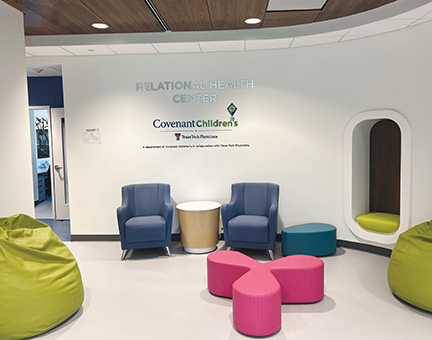 A comfortable room in the Relational Health Center at Covenant Children's in Lubbock, Texas.