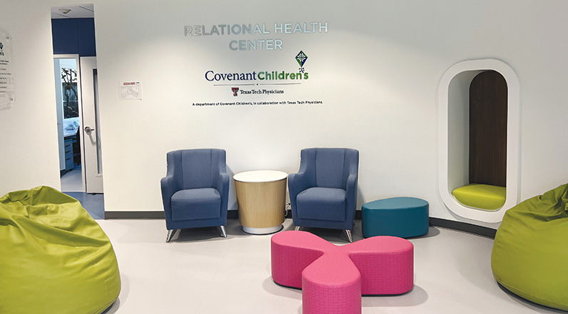 A comfortable room in the Relational Health Center at Covenant Children's in Lubbock, Texas.