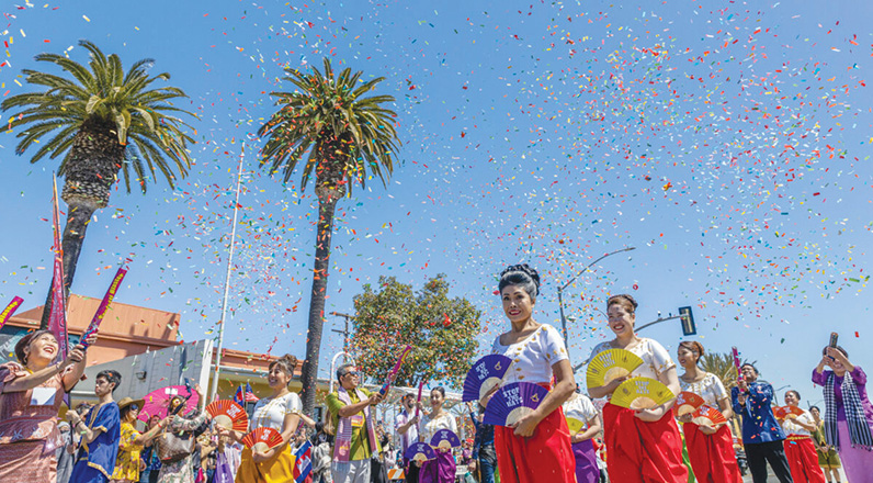 Revelers take part in the 15th annual Cambodia Town Parade in Long Beach, California.