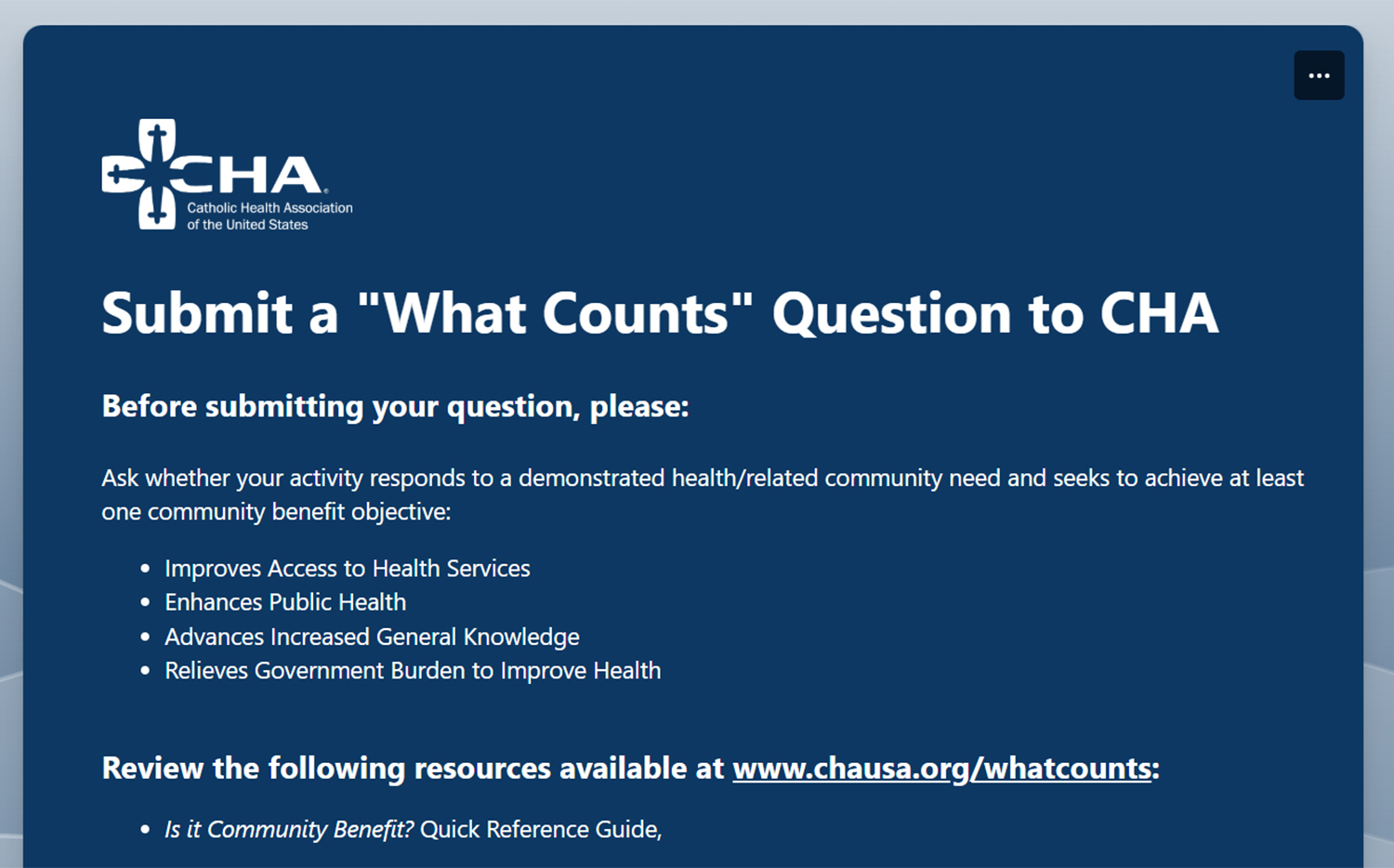 New button on CHA website streamlines process to get answers on community benefit