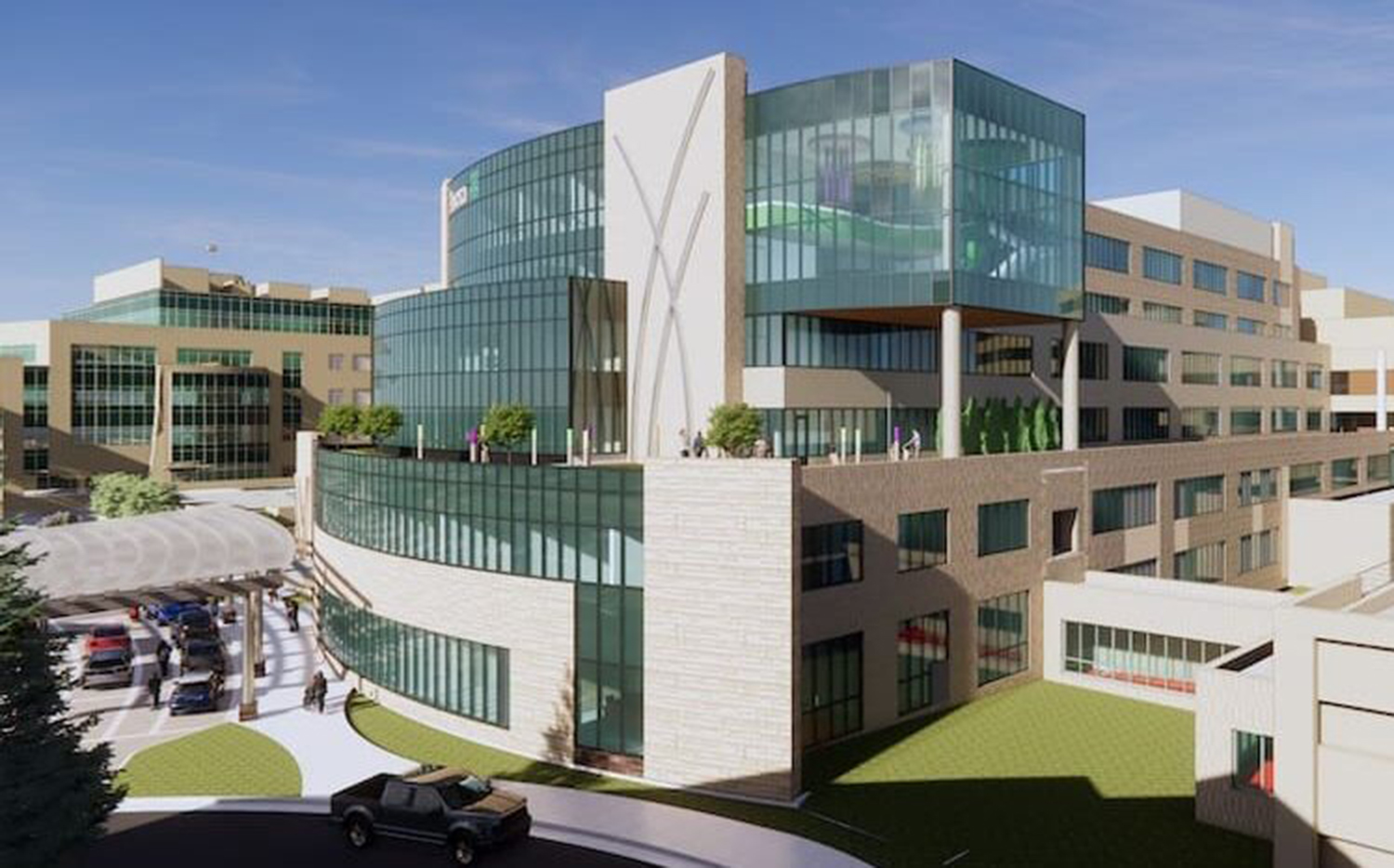 This rendering shows the patient care tower under construction at Avera McKennan Hospital & University Health Center that will include the children’s hospital.